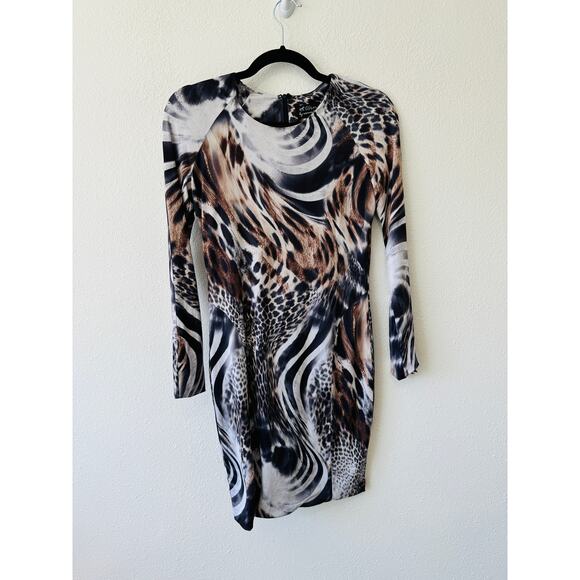 Torn by Ronny Kobo Black White Brown Animal Print Long Sleeve Bodycon Dress S - Picture 2 of 12